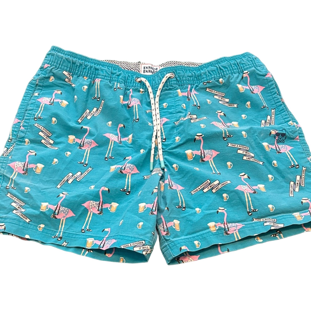 Party Pants Shorts Flamingo Beer Blue Pink Large